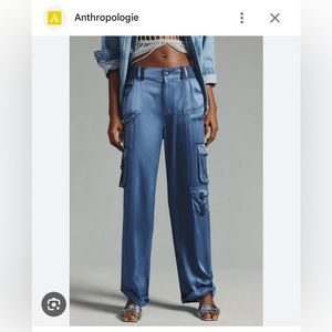 Anthropologie silky blue cargo pants. Never worn. Tags off.
